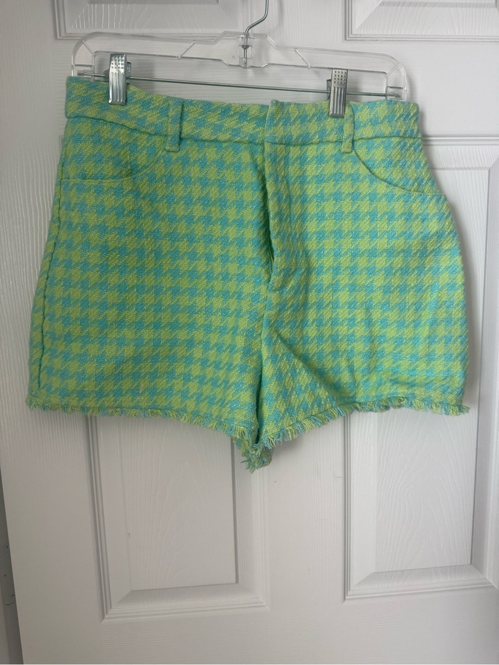 Zara Lime Green and Aqua Houndstooth Shorts